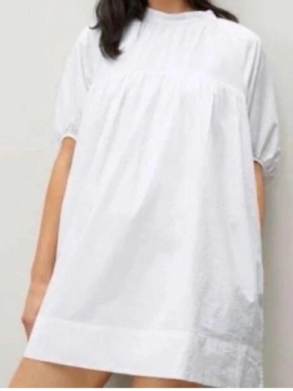 Everlane Women's Dress The Shirred Mini Size S White Yoke Prairie Soft Cotton